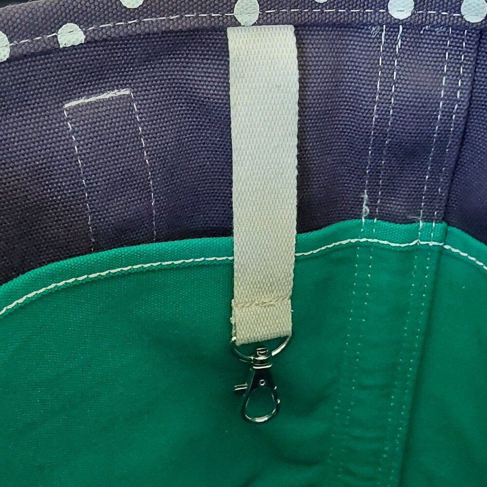 Lands End Navy Blue/Green White Polka Dot Medium Open Top Tote Bag - Picture 9 of 16